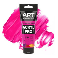 Рожева флуоресцентна акрилова фарба, 75 мл., 554 Acryl PRO Kompozit