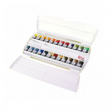 Набір акварельних фарб, 24 кольори в пеналі, кювети, ROSA Gallery 340301