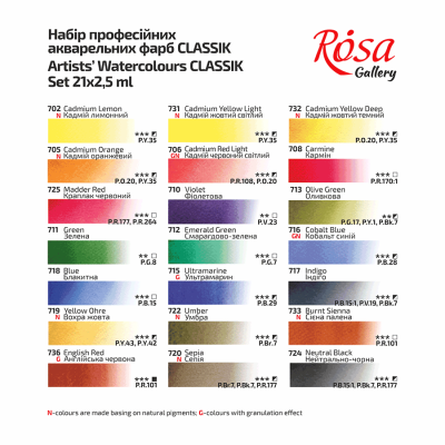 Акварельные краски в наборе, 21 цвет, ROSA 3403321