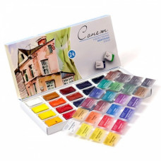 Набір акварельних фарб Сонет, 24 кольори в кюветах, картонна упаковка