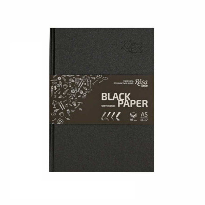 Блокнот для рисунку A5, чорний папір, 96 л., 80 г/м2, ROSA Studio