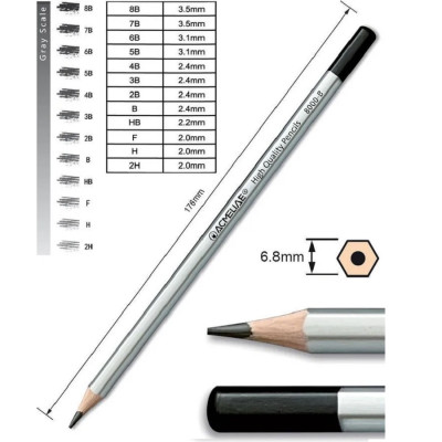 Чернографитные карандаши, 12 шт. 2Н-8В 44053 Acmeliae