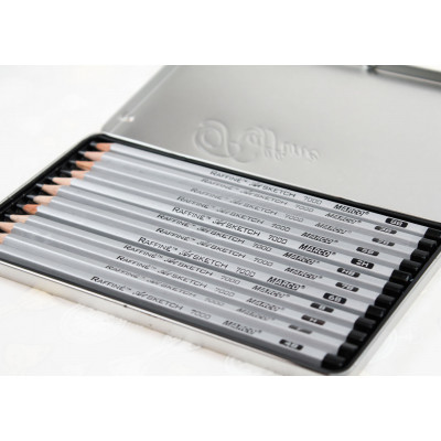 Набір графітових олівців, 12 шт. 2H-8B, в металевому пеналі, Marco Raffine 7000M-12TN