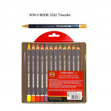 Набор карандашей трехгранных в металлическом пенале, 12 цветов, KOH-I-NOOR 3162 Triocolor