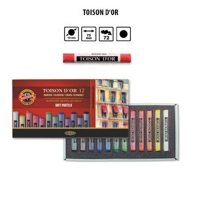 Набір сухої пастелі, 12 кольорів, м'яка, KOH-I-NOOR Toison D'or 8512