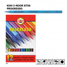 Набір кольорових олівців, 12 шт., бездеревний лаковий корпус, Progresso Koh-I-Noor 8756