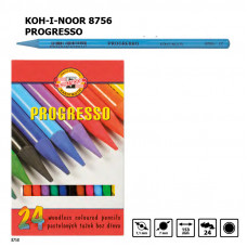 Набір кольорових олівців, 24 шт., бездеревний лаковий корпус, Progresso Koh-I-Noor 8758
