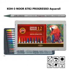Набір акварельних бездеревних олівців 12 кольорів KOH-I-NOOR 8782 PROGRESSO Aquarell, лаковий корпус