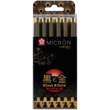 Набір чорних лінерів, 6 шт., Black&Gold PIGMA MICRON Sakura