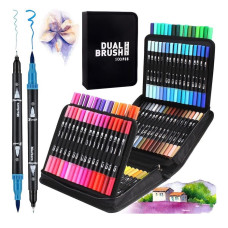 Набор акварельных маркеров, 100 цветов, двухсторонние, (кисть/линер). Dual Brush 100