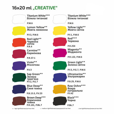 Гуашевые краски ROSA, 16 цветов по 20 мл., 221551