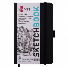 Скетчбук А5 (13*21 см), для рисунку та графіки, 80 аркушів, 110 г/м2, чорний, SANTI