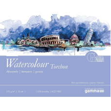 Склейка для акварели, 34x46 см., 10 л., 270 г/м2, 25% Хлопка, GAMMA Watercolour Torchon (бумага Fabriano)