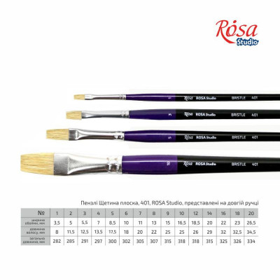 Щетина плоска, № 1, ROSA Studio 401, довга ручка, художній пензель