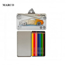 Набор цветных карандашей, 12 цветов в металлическом пенале, Marco ColorCore 3100-12TN