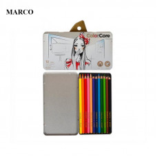 Набор цветных карандашей, 12 цветов в металлическом пенале, Marco ColorCore 3130-12TN