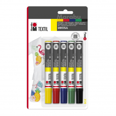 Набір маркерів для розпису по тканині, 2-4 мм., 5 кольорів, Marabu
