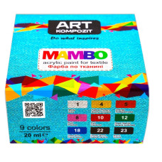 Набір акрилових фарб по тканині, 9 кольорів по 20 мл., МАМВО ART Kompozit